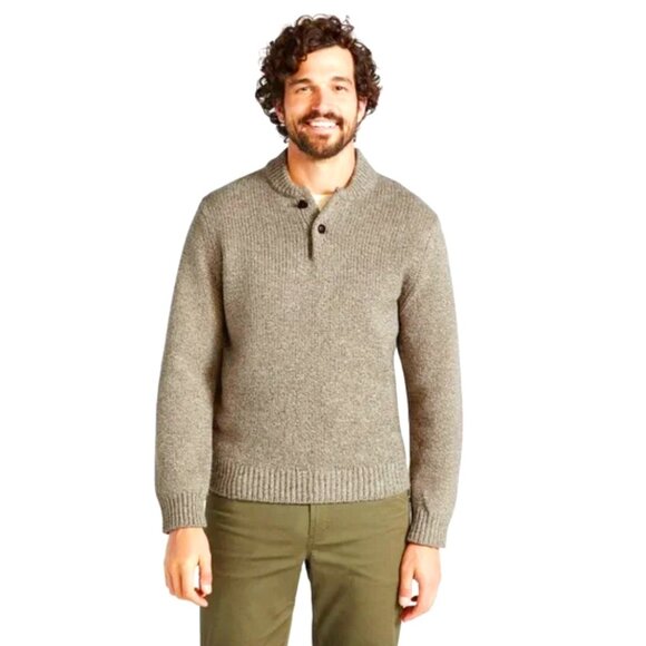 L.L. Bean Lambs Wool Ragg Henley Mens Pullover Sweater Size LT Tan - Picture 1 of 8